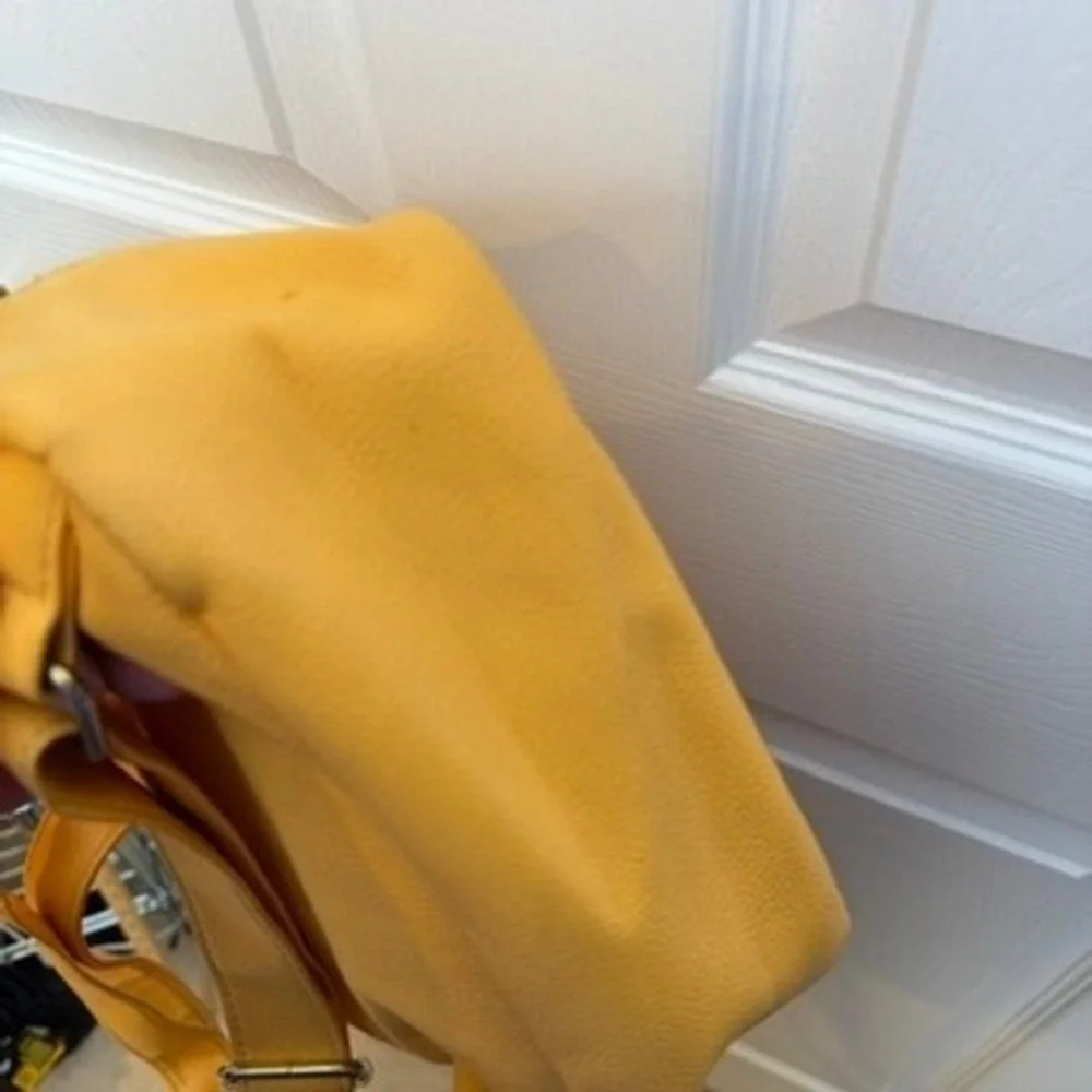 Yellow Faux Leather Small Backpack Pocket Front‎ Zip Closure Adjustable Straps